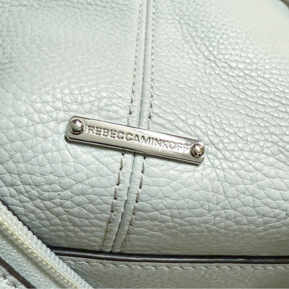 REBECCA MINKOFF LIGHT BLUE LEATHER SILVER METAL ZIPPERS BACKPACK PURSE BAG - Picture 9 of 11